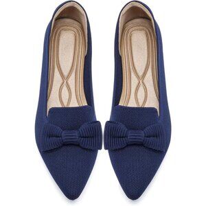 Women Mesh Ballet Blue Flats Bow Pointed Toe Comfortable Dress Shoes for Work